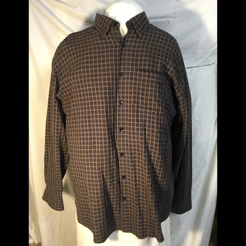 BACHRACH Navy Plaid Long Sleeve Shirt  XXL